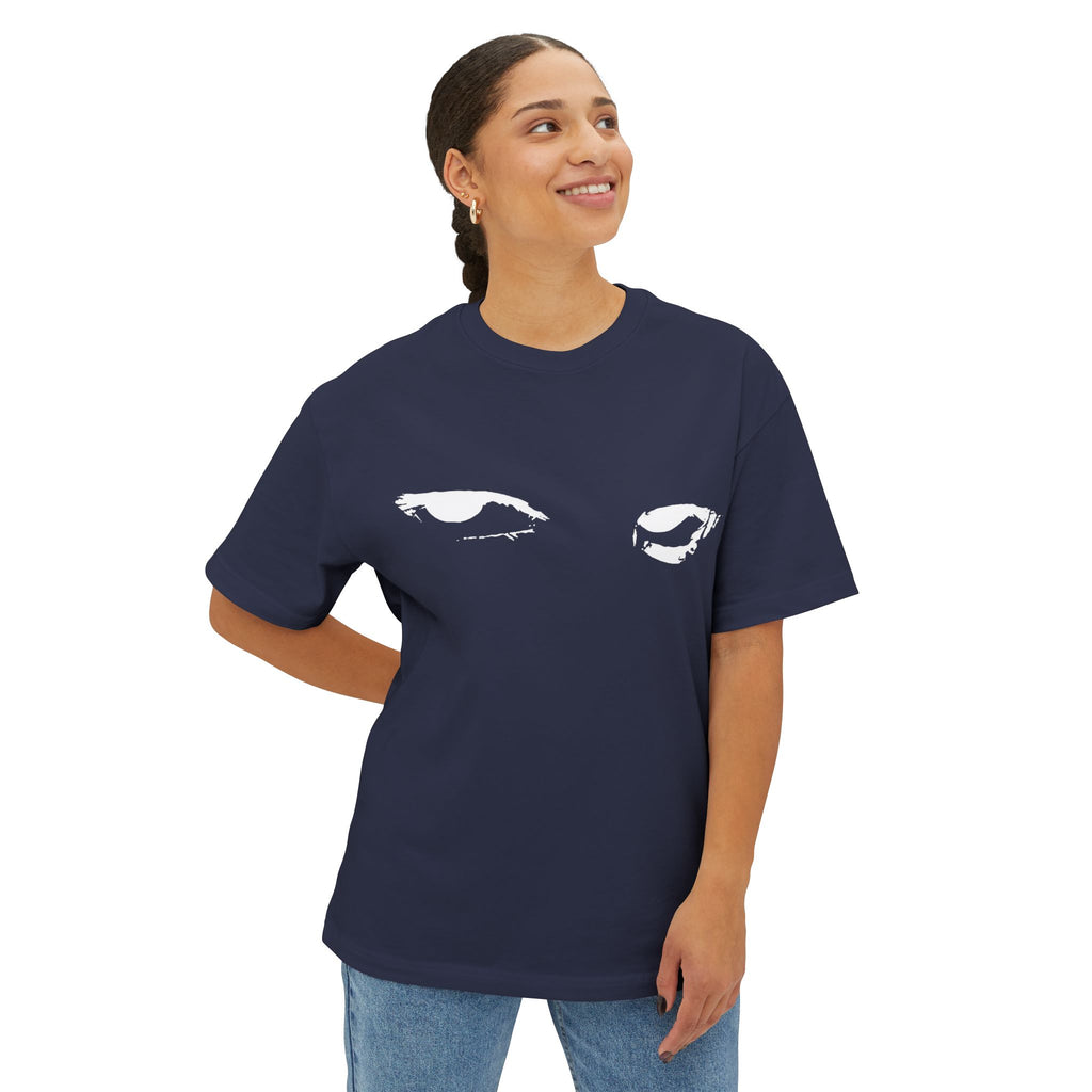 Black 'Watching Eyes' Boxy Tee — Minimal Eyes Graphic T-Shirt