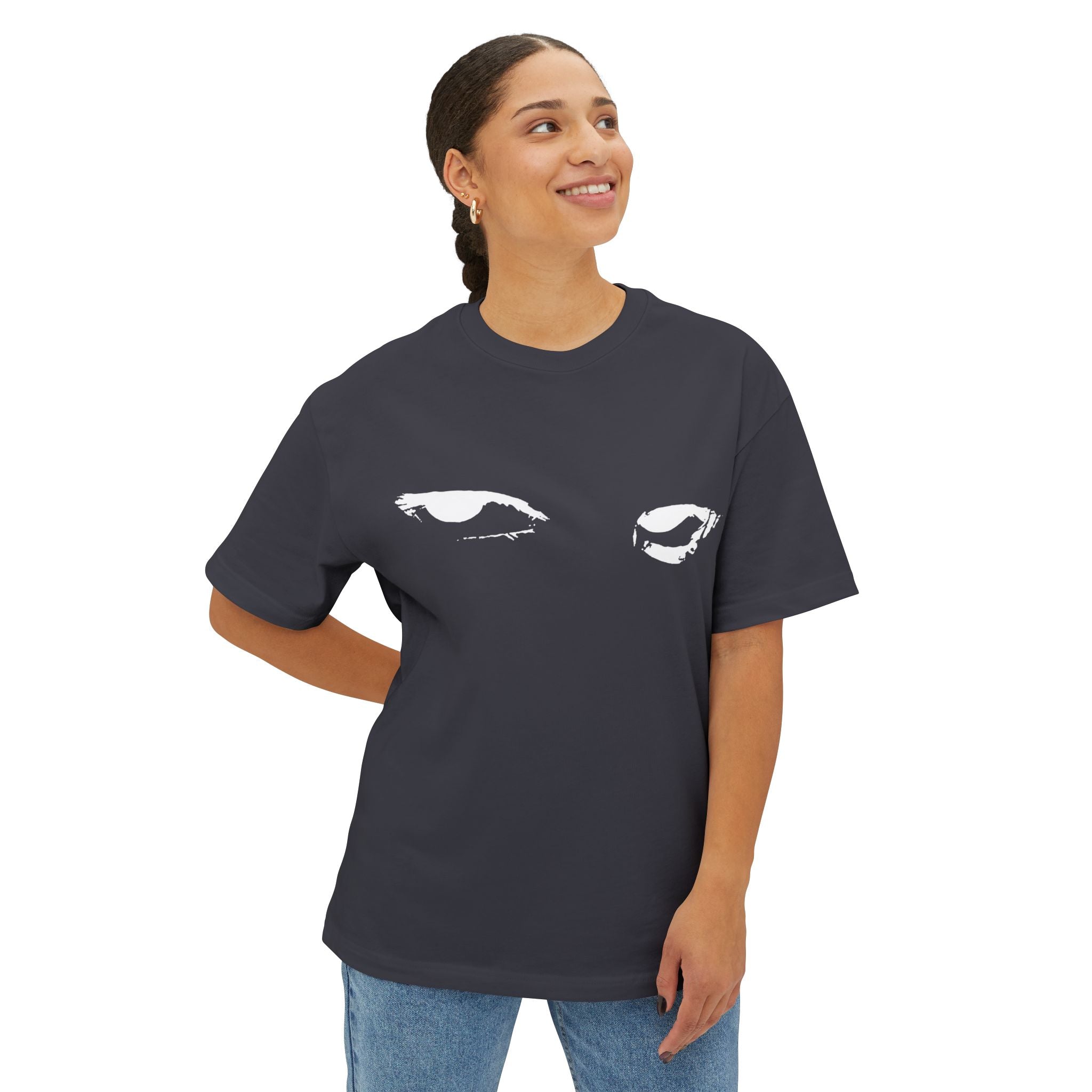 Black 'Watching Eyes' Boxy Tee — Minimal Eyes Graphic T-Shirt