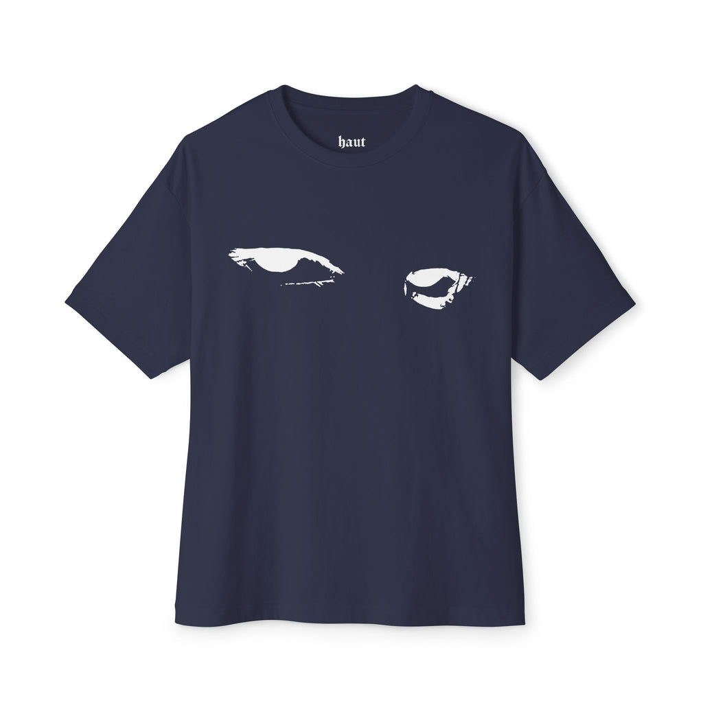 Black 'Watching Eyes' Boxy Tee — Minimal Eyes Graphic T-Shirt