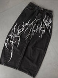 Y2K Hip-hop Jeans Vintage Straight Leg Denim Pants Streetwear Graffiti Print Casual Wide Leg Trousers Baggy Daily Wear Jeans