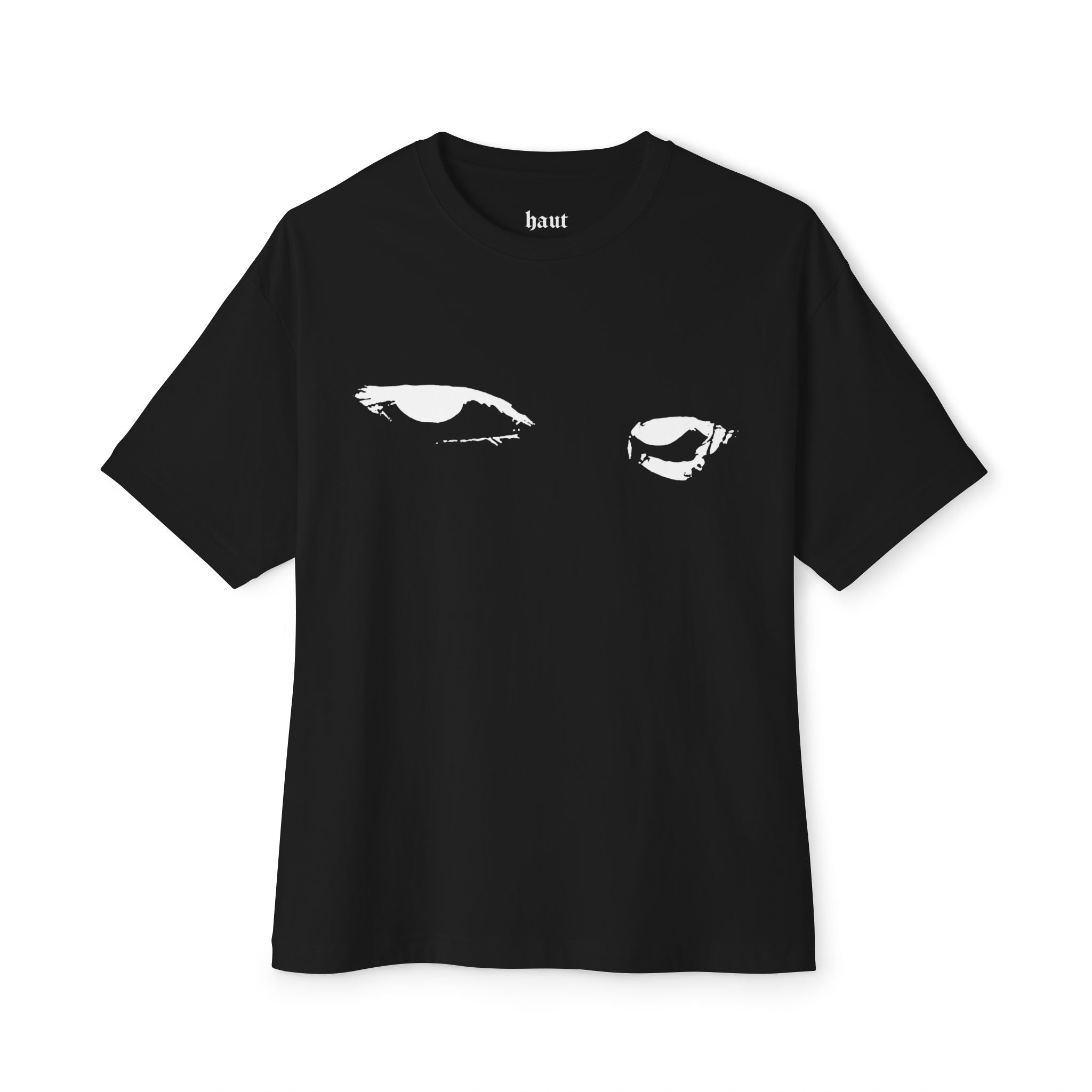 Black 'Watching Eyes' Boxy Tee — Minimal Eyes Graphic T-Shirt