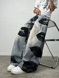 American High Street Lip Print Design Men's Loose Wide-Leg Jeans Y2K Street Hip-Hop Gothic Skateboard Style Trendy Fashion Pants