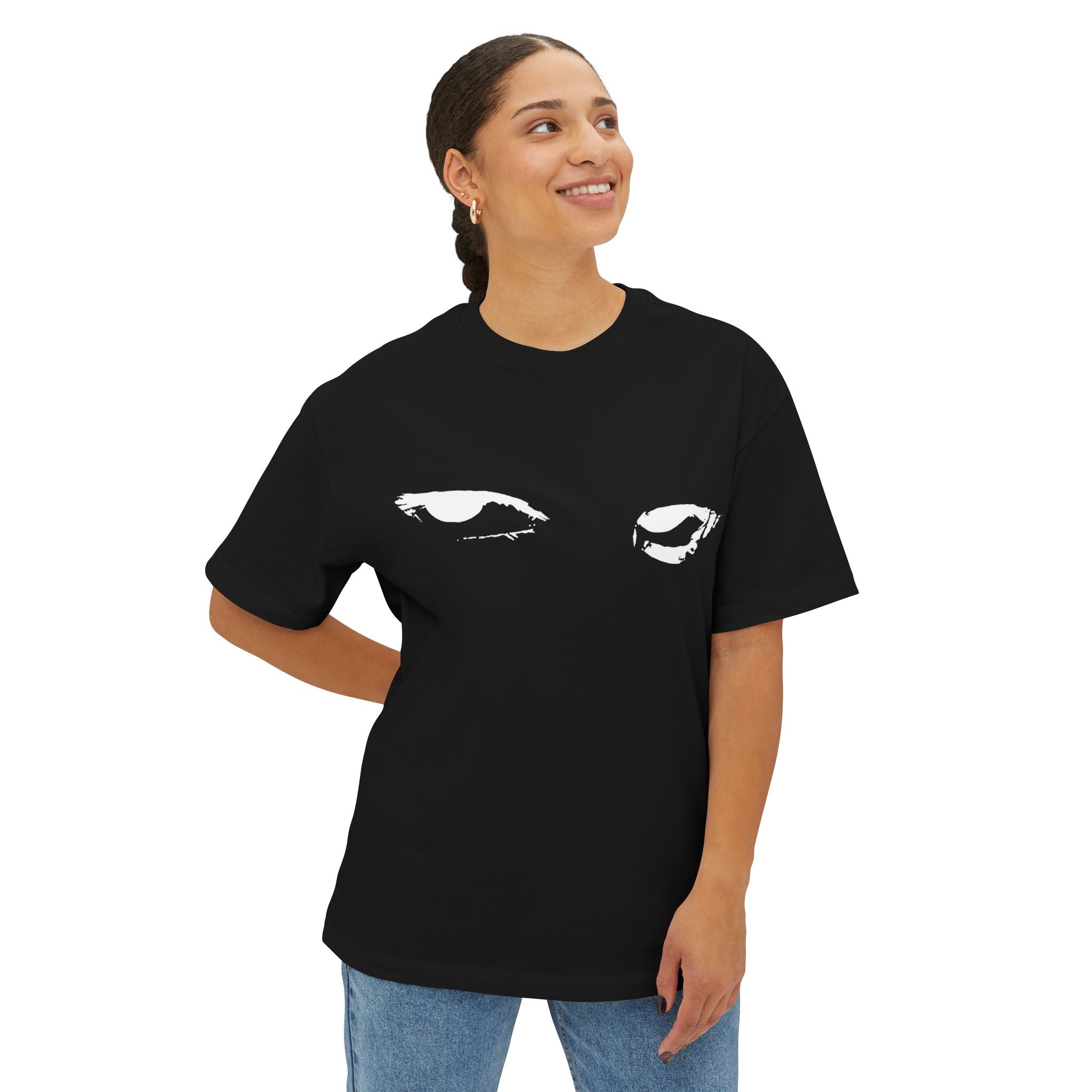 Black 'Watching Eyes' Boxy Tee — Minimal Eyes Graphic T-Shirt
