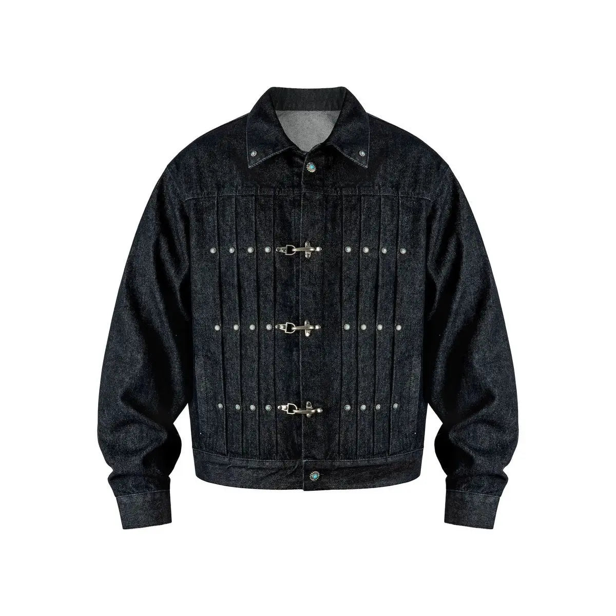 Men's Vintage Denim Jacket Short Cargo Style with Pleated & Aircraft - Buckle Design Streetwear American Retro Cowboy Jacket