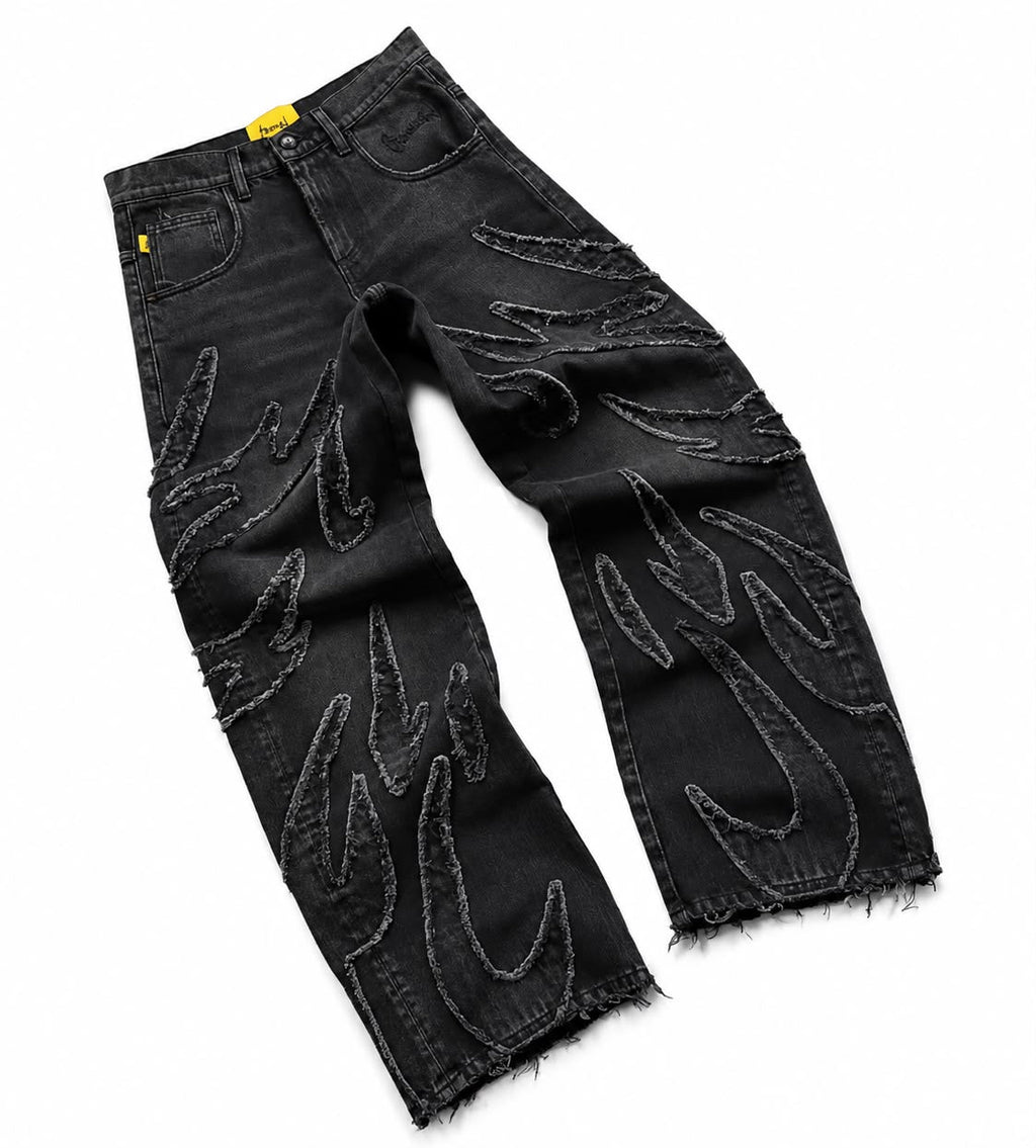 Men Baggy Aesthetic Streetwear Jeans Male Retro Fashion Wide Leg Denim Pants Graphic Embroidered Designer Hip Pop Denim Trousers