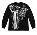 Gothic wing pattern long sleeved T-shirt polyester fiber round neck loose T-shirt street wear casual top unisex