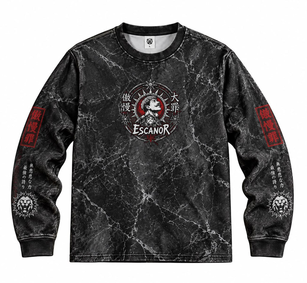 Dark Retro Anime Style Full Print Long Sleeve T‑Shirt Men Marble Crack Texture Graphic Pullover Streetwear Long‑Sleeve Tee