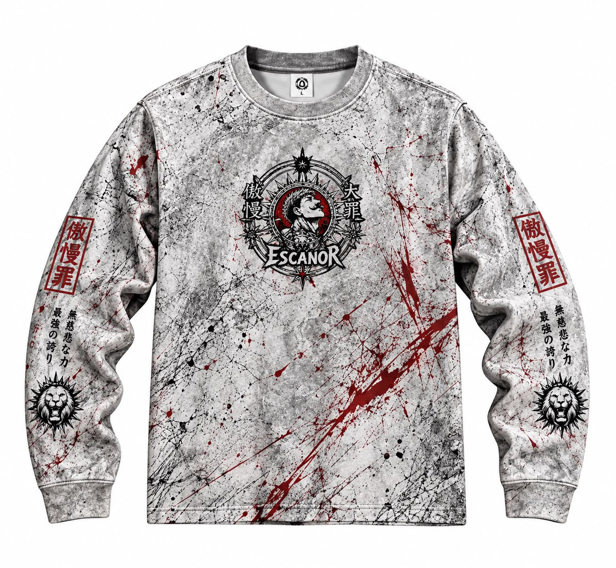 Dark Retro Anime Style Full Print Long Sleeve T‑Shirt Men Marble Crack Texture Graphic Pullover Streetwear Long‑Sleeve Tee