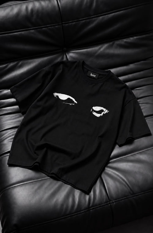 Black 'Watching Eyes' Boxy Tee — Minimal Eyes Graphic T-Shirt
