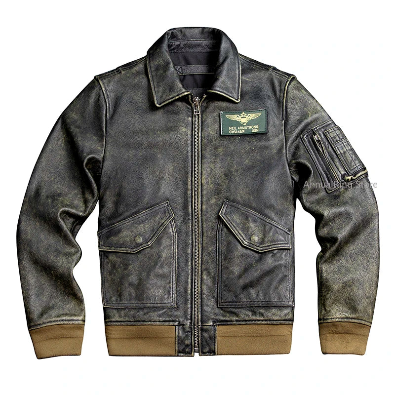 Bomber 45P Genuine Leather Jacket.Vintage Plus Size Real Cowhide Coat.Mens Classic Oversize Leather Cloth