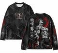 Dark Retro Anime Style Full Print Long Sleeve T‑Shirt Men Marble Crack Texture Graphic Pullover Streetwear Long‑Sleeve Tee