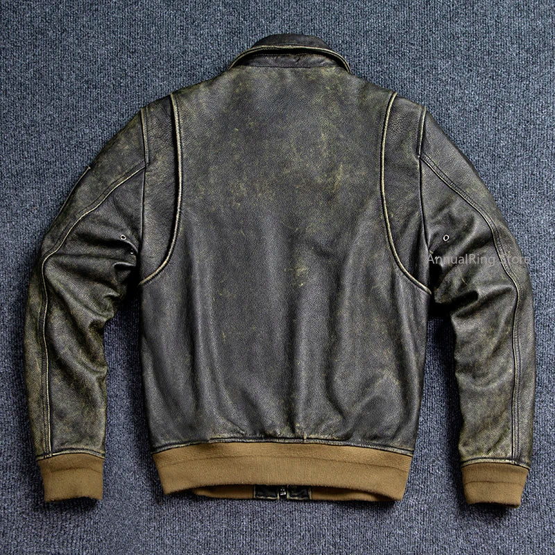 Bomber 45P Genuine Leather Jacket.Vintage Plus Size Real Cowhide Coat.Mens Classic Oversize Leather Cloth